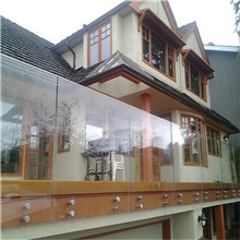 Outdoor side mounted glass balustrade with stainless steel standoff glass railing