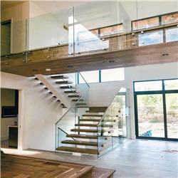 Solid Wood Box Precast Floating Staircase with Standoff Glass Railing