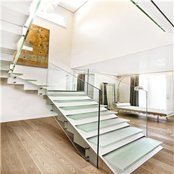 Standoff Glass Railing Oak Wood Treads Straight Staircase